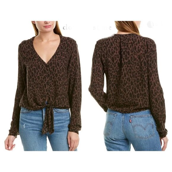 🌷SALE Cloth & Stone Bella Dahl Leopard Print Tie Front Top Size XS Oversized - Picture 2 of 15